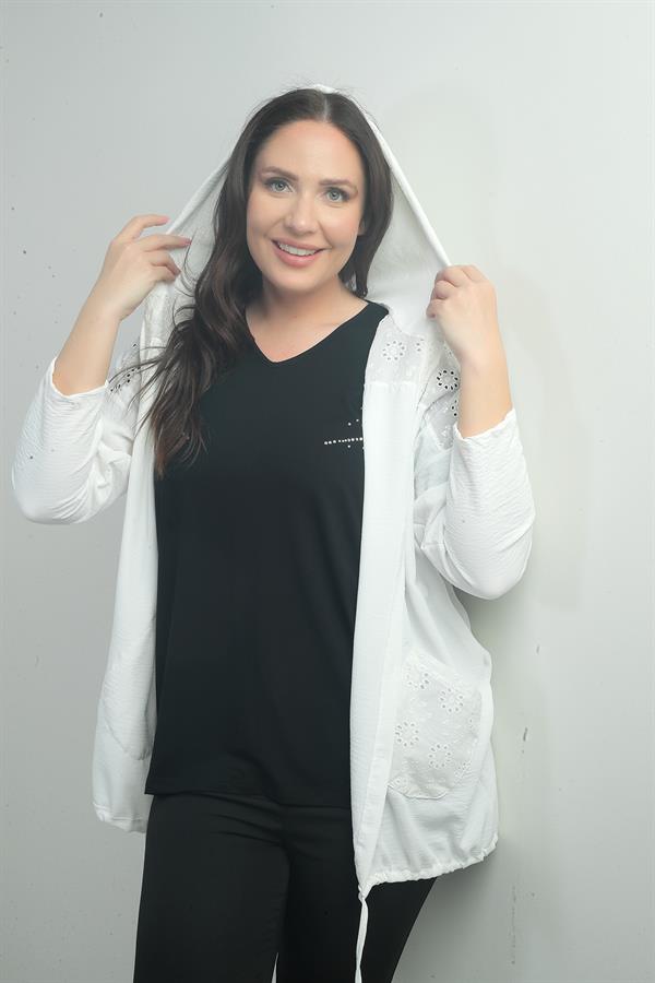 Women's Hooded, Button-Front, Pocketed, Ruffled Plus Size Cardigan