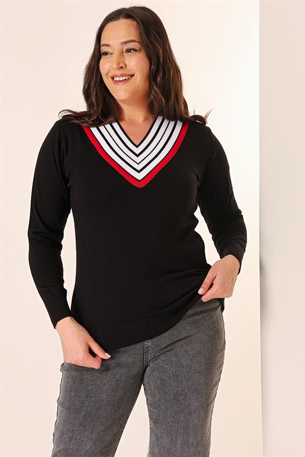 Pull en maille rayé à col V grande taille