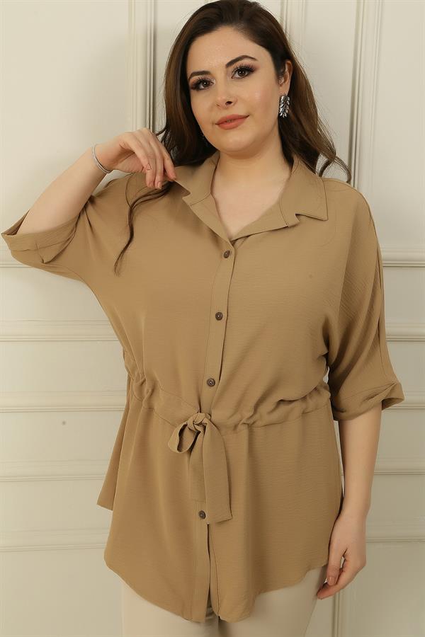Plus Size Ayrobin Tunic Shirt with Belt and Button Front