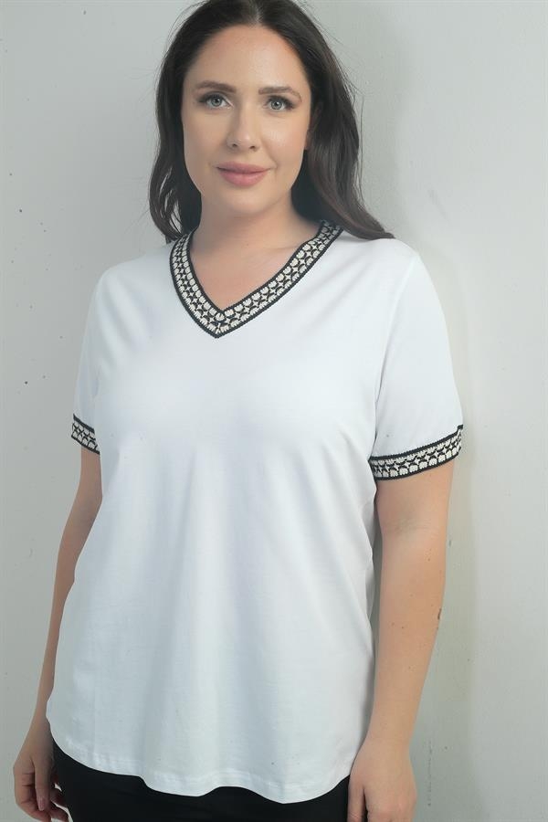 Women's Plus Size Casual Blouse with Collar and Sleeve Stripes