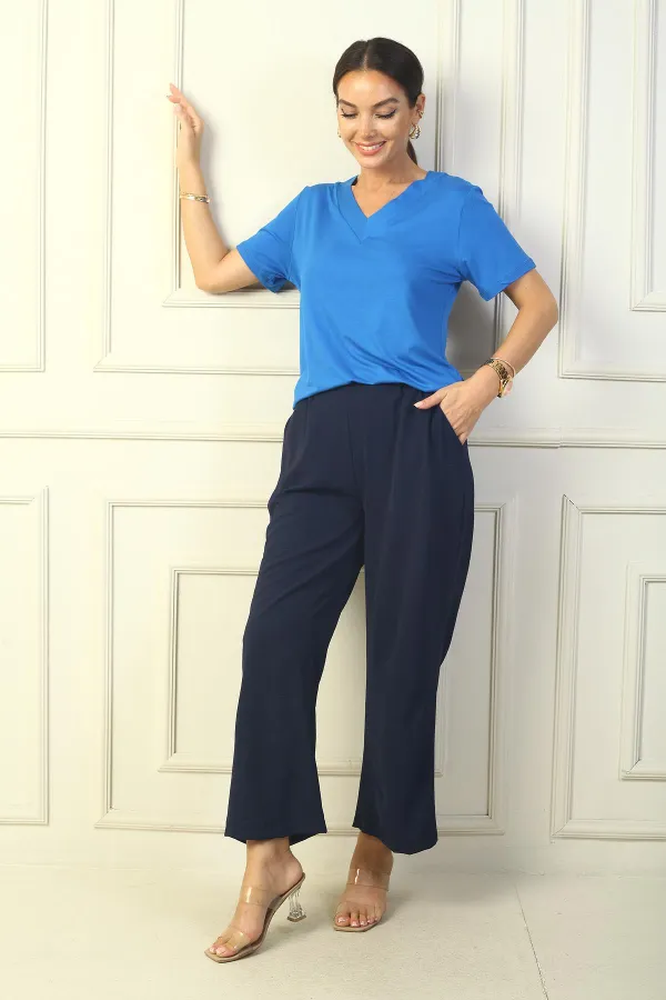 Kadın Beli Lastikli Cepli Palazzo Ayrobin Pantolon