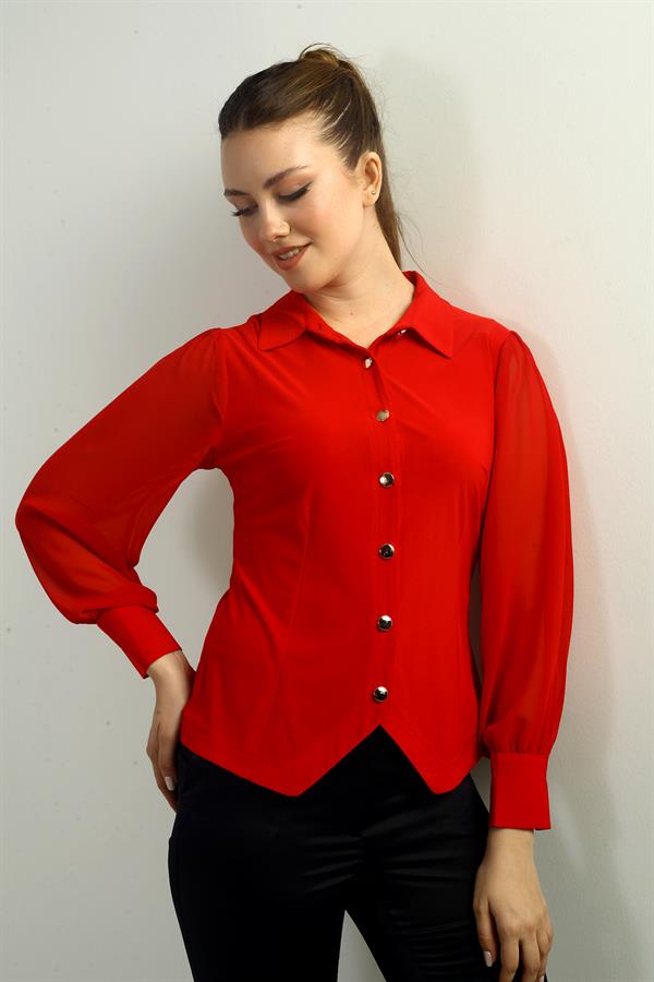 Chemise à manches longues en mousseline boutonnée sur le devant pour femme