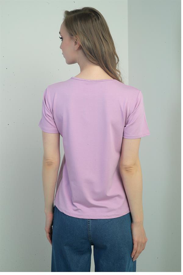 Women's V-Neck Short-Sleeve Blouse with Slit