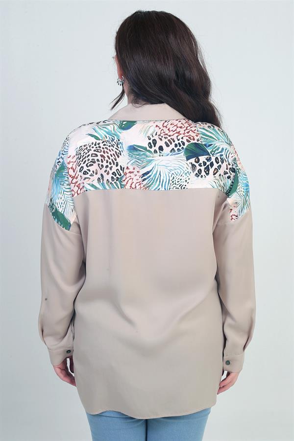 Chemise à manches tombantes et double poche à motifs pour femme, grandes tailles