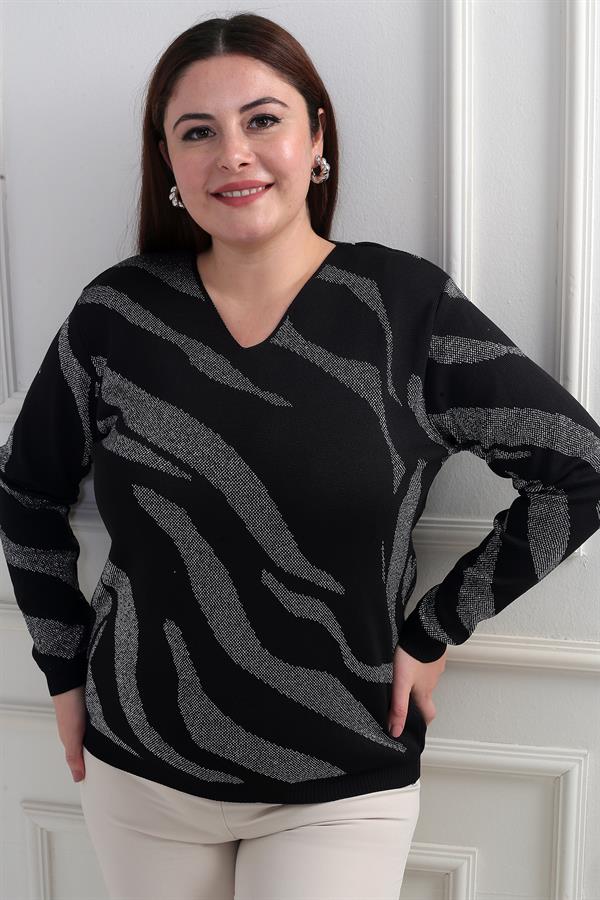 Chemisier grande taille à col en V et motif zèbre pailleté