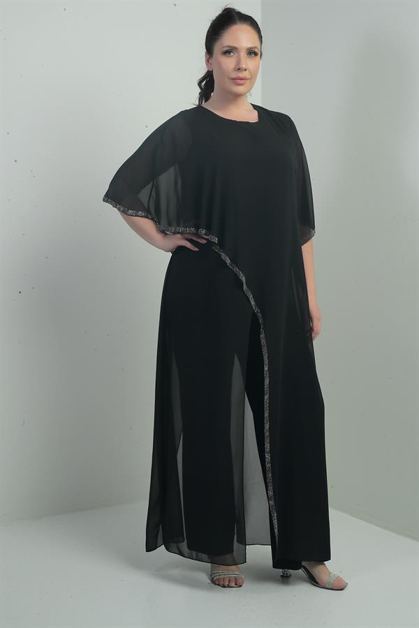 Combinaison en mousseline pour femme avec détails en pierre, manches espagnoles, jambes larges, grandes tailles, Lycra