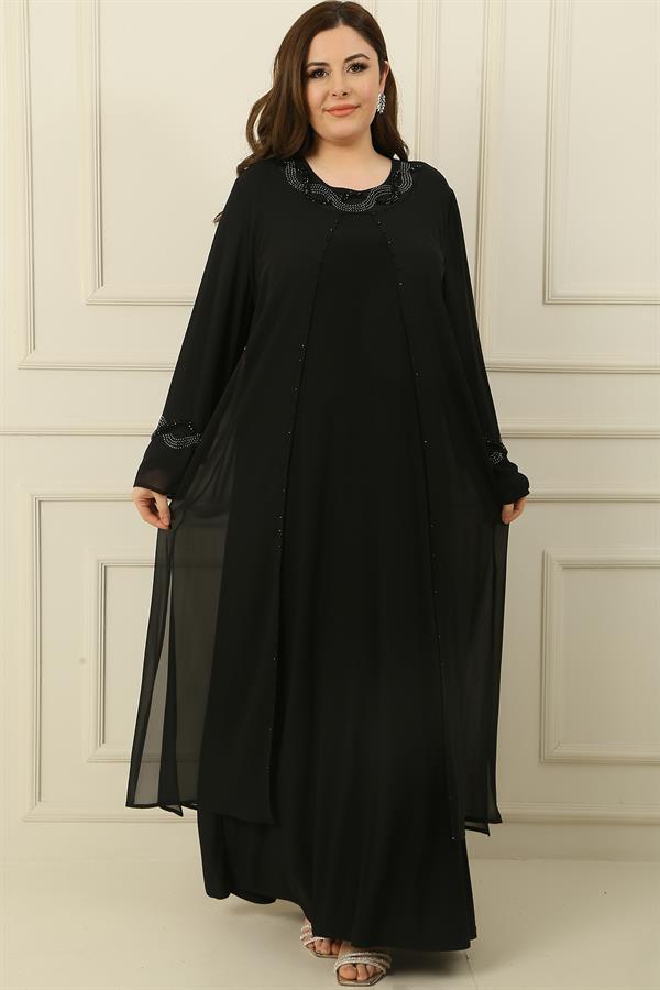 Robe couleur sable ornée de pierres, haut en mousseline, grande taille, ensemble deux pièces