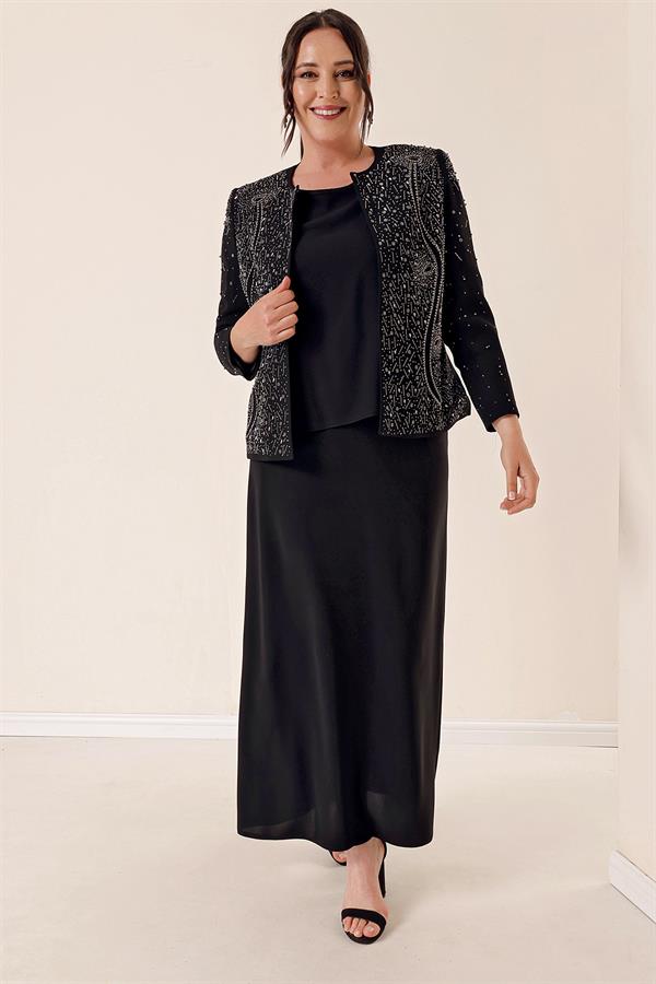 İthal Krep Boncuk İşlemeli Astarlı Üçlü B.B. Takım