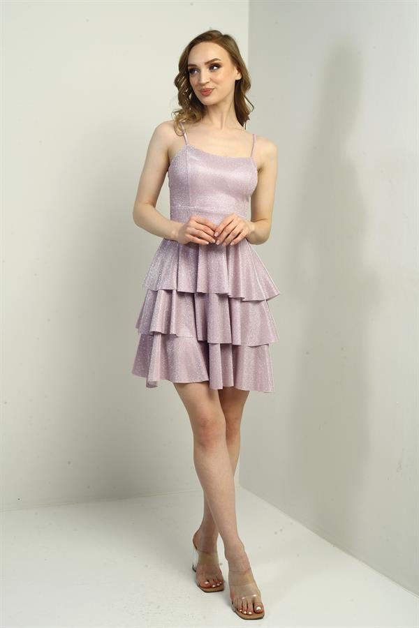 Women's Strappy Glittery Layered Short Dress