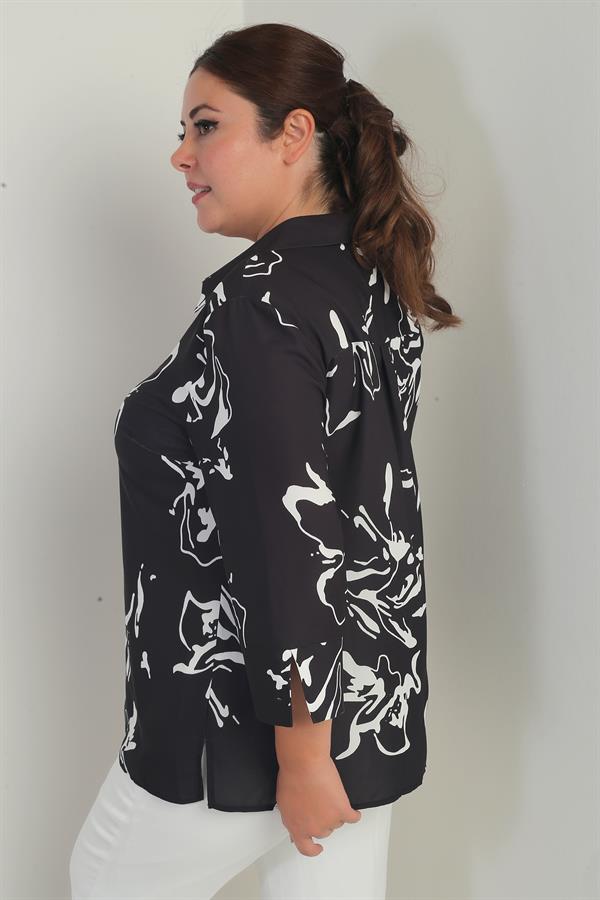 Chemisier grande taille à col polo et manches trois-quarts pour femme, motif abstrait