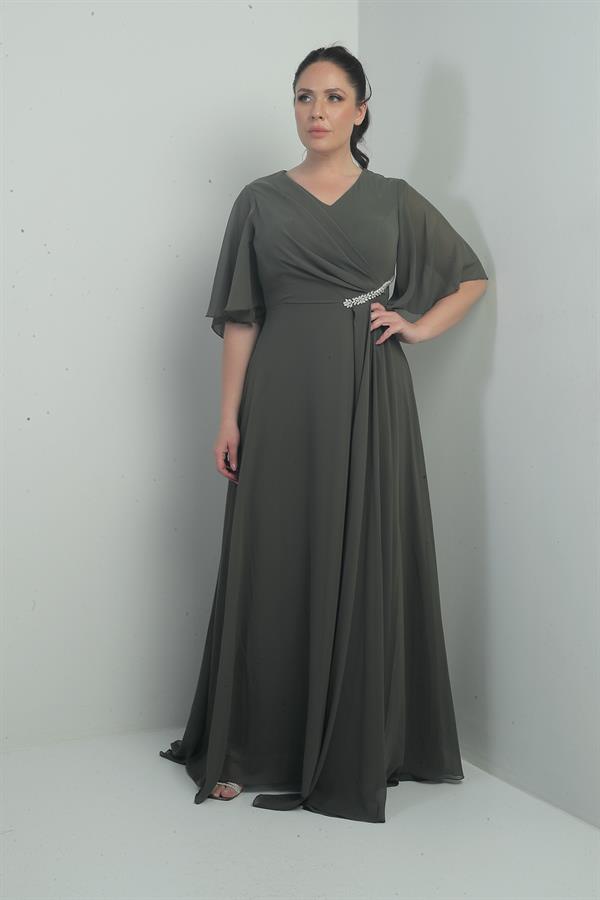 Robe longue en mousseline pour femme, grande taille, col en V, ceinture ornée de pierres, drapée et doublée