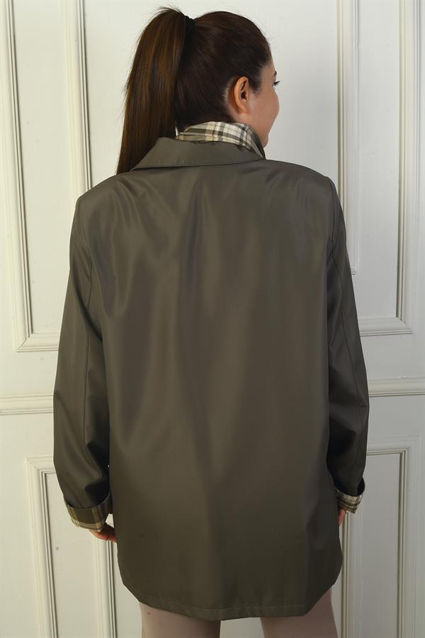Women's Double-Breasted Trench Coat with Concealed Front Buttons and Pockets