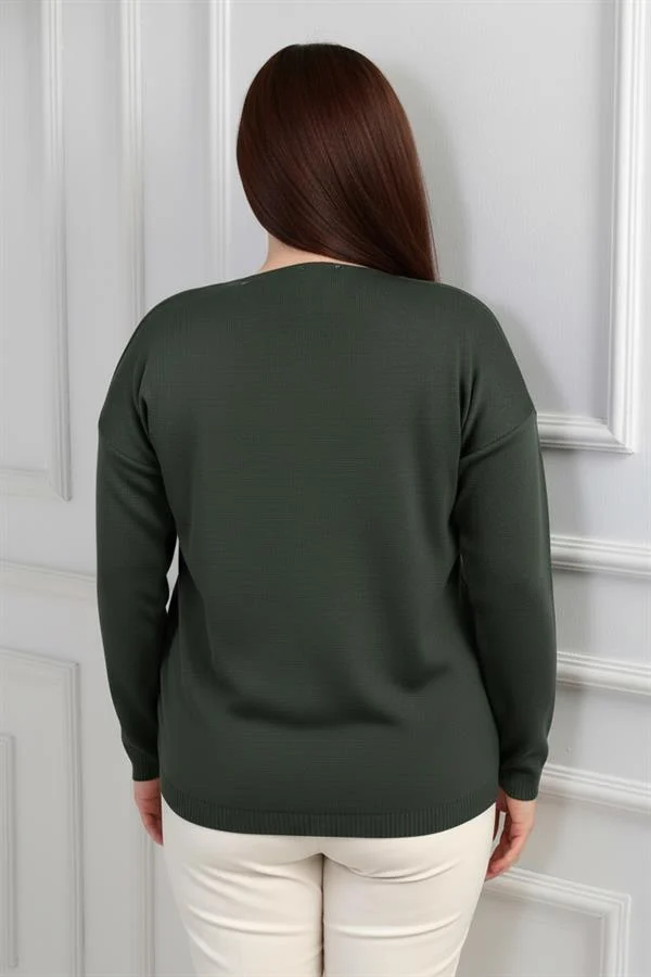 Chemisier en maille à strass grande taille pour femme, col en V