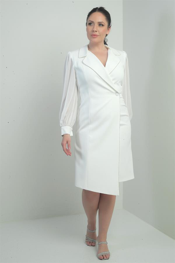 Women's Wrap Neckline Chiffon Sleeved Single Button Plus Size Short Dress