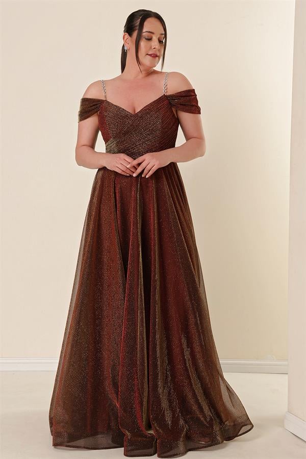 Strappy, Dropped Sleeve, Lined, Wide-Sized, Long, Glittery Dress