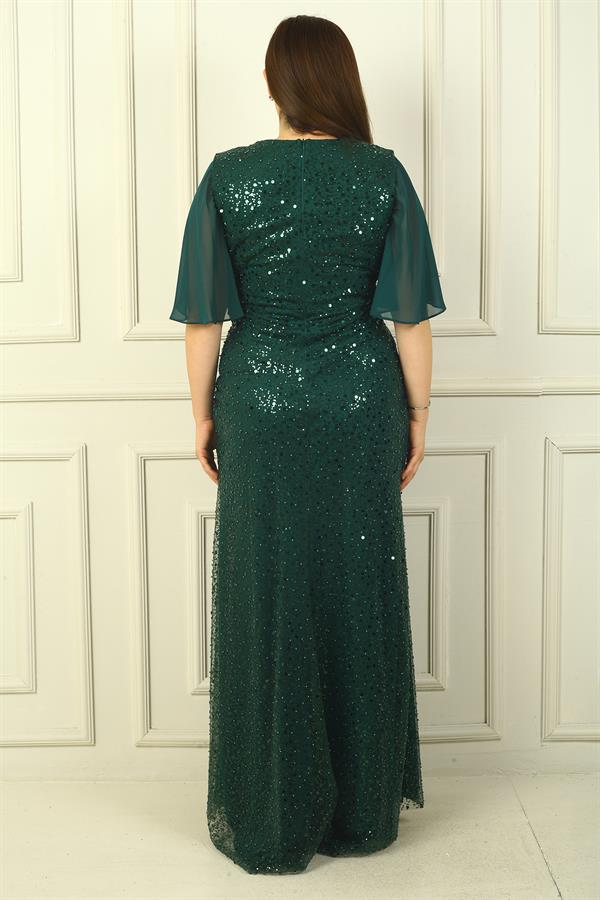 Women's Beaded and Sequined Chiffon Lined Long BB Dress