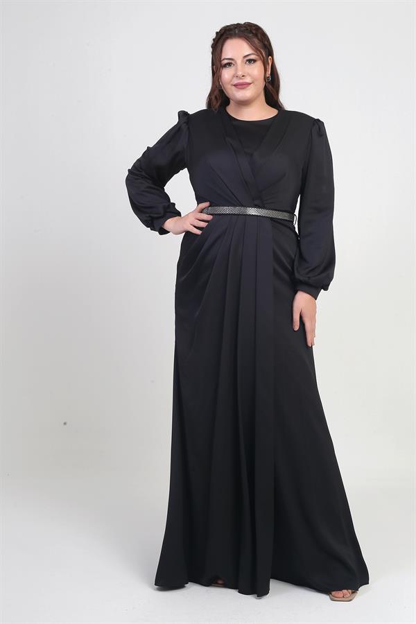 Robe longue BB en satin doublée et plissée, à col cache-cœur, pour femme