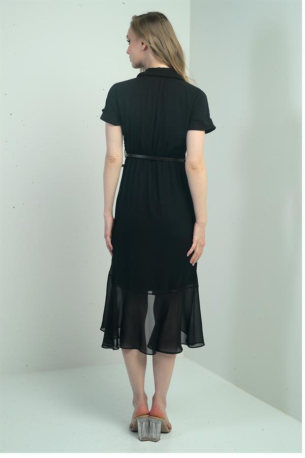 Robe portefeuille en mousseline doublée avec devant à volants