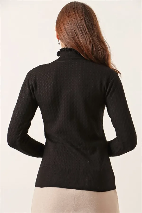 Saç Örgü Model Kolları Düğmeli Kazak