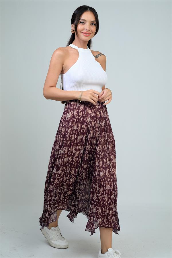 Jupe triangle midi fleurie doublée à taille élastique pour femme