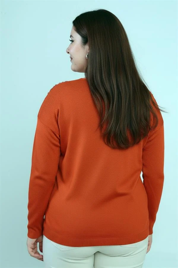 Chemisier en maille à pierres, col en V, grandes tailles pour femme