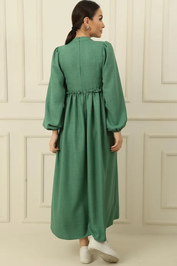 Laced Linen Effect Long Dress