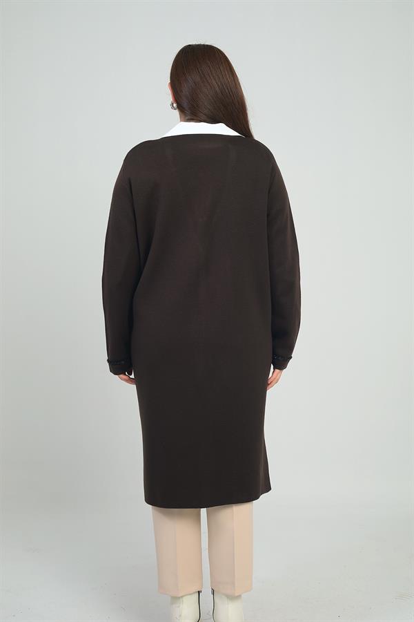 Gilet long en maille grande taille pour femme, avec poches et détails rayés