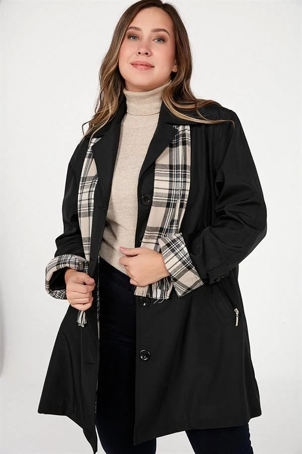 LINED, POCKET, ZIPPERED, SCARF ACCESSORY PLUS SIZE TRENCH COAT, BONDITE COAT