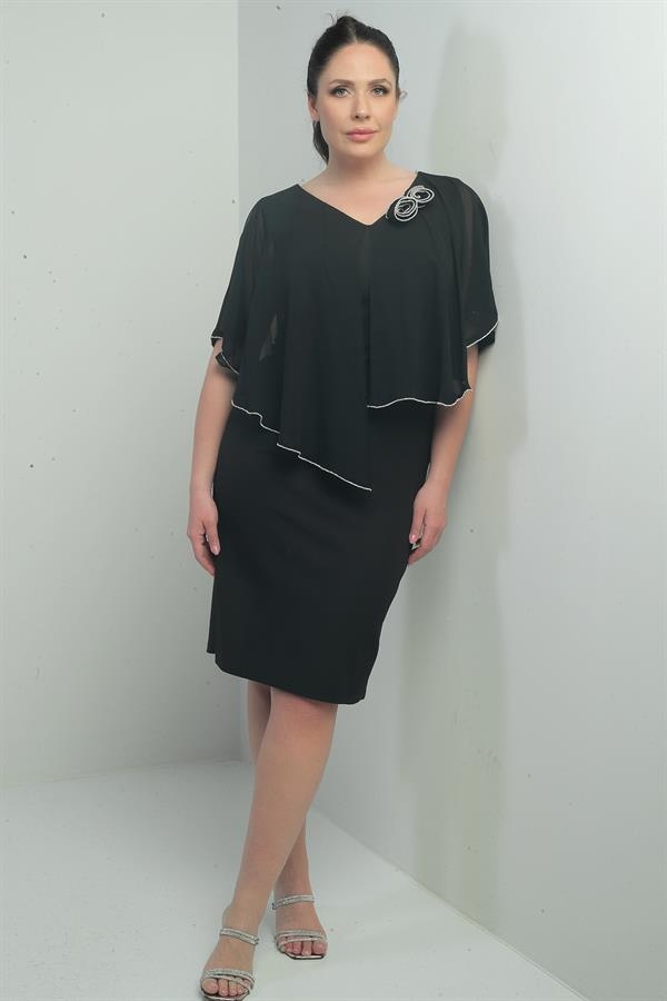 Robe courte en crêpe grande taille pour femme, col en V, en mousseline de soie, détails roses, devant et dos