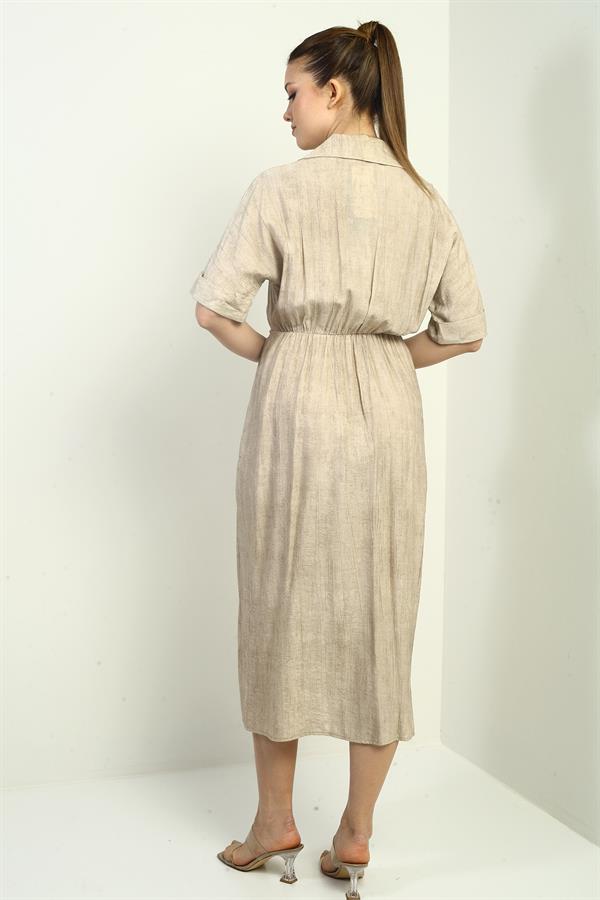 Women's Single Pocket Half-Buttoned Gradient Dress with Front Slit