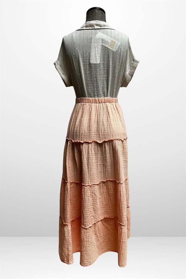 Women's Layered Muslin Long Skirt with Elastic Waist