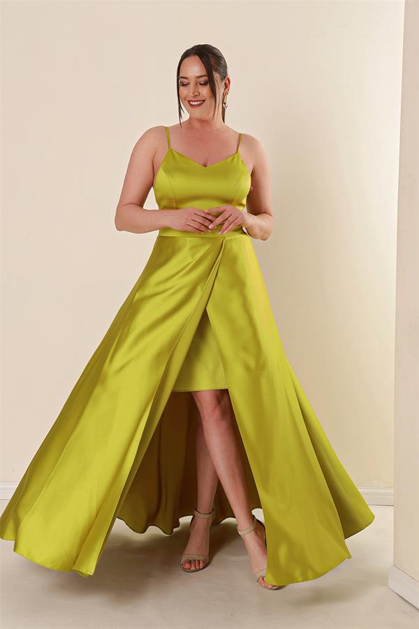 Strappy, Lined, Front Slit Plus Size Long Satin Dress