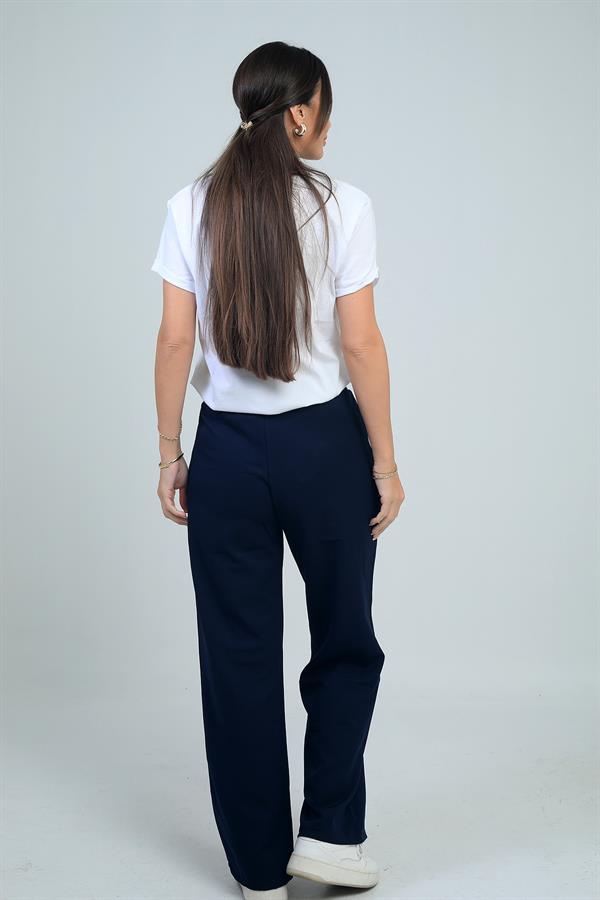 Pantalon palazzo pour femme avec taille élastique, cordon de serrage et poches latérales