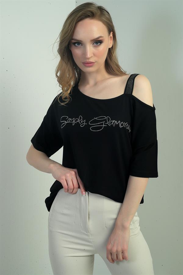 Kadın Taş Detaylı Tek Askılı Bluz