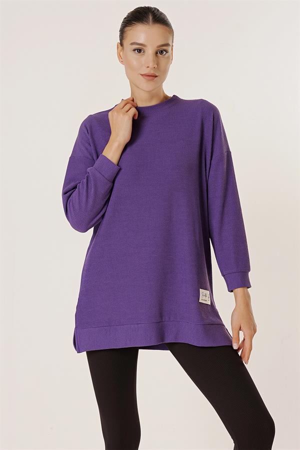 Yanları Yırtmaçlı Örme Tunik Bluz