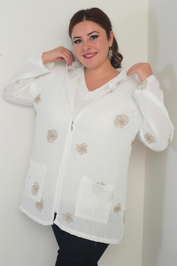 Veste à capuche avec poches plaquées, broderie spirale pailletée, délavée, fermeture éclair, grandes tailles