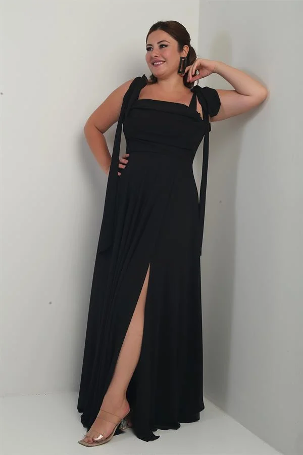 Robe longue en crêpe mousseline de soie, doublée, à col en V et épaules dénudées, disponible en grandes tailles.