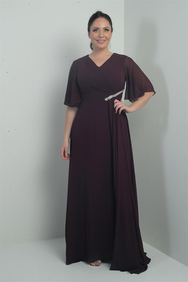 Robe longue en mousseline pour femme, grande taille, col en V, ceinture ornée de pierres, drapée et doublée