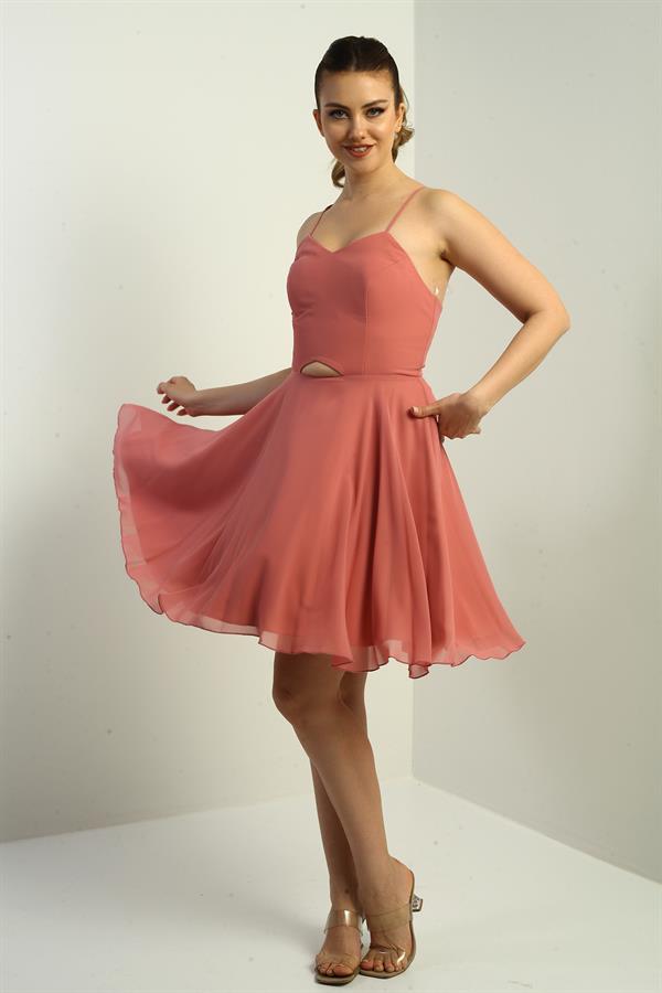 Women's Strappy, Back-Tie, Front-Opening, Lined Chiffon Short Flared Dress