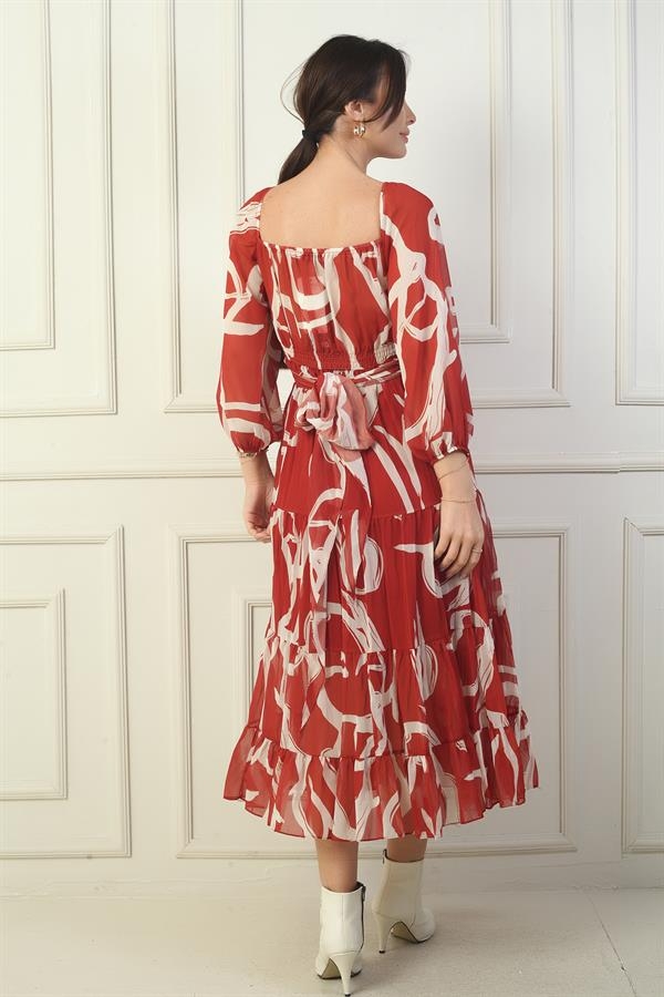 Robe portefeuille en mousseline à encolure Madonna, doublée, à nœuds croisés et motif abstrait