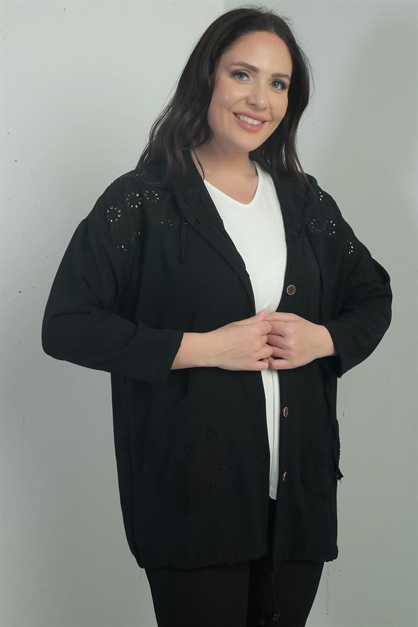 Cardigan grande taille pour femme, à capuche, boutonné sur le devant, avec poches et volants