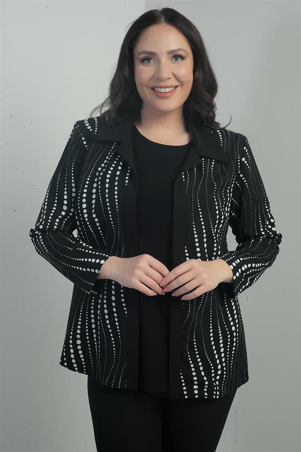 Kadın Zincir Puantiyeli Uzun Kol  Kruvaze Yaka Ceket B.B. İkili Takım