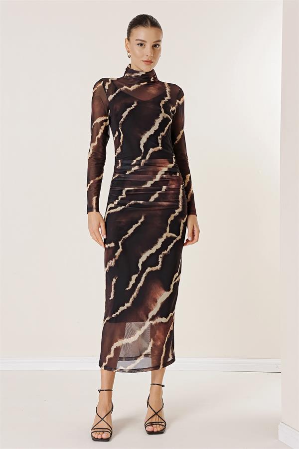 Önü Büzgülü Astarlı Florence Tül Elbise