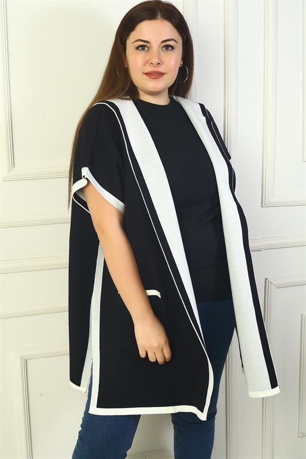 Poncho à capuche grande taille pour femme, avec bouton latéral et dos à motifs