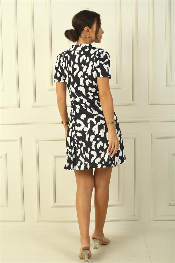 Robe en crêpe plissée à imprimé léopard et fermeture éclair sur le devant pour femme