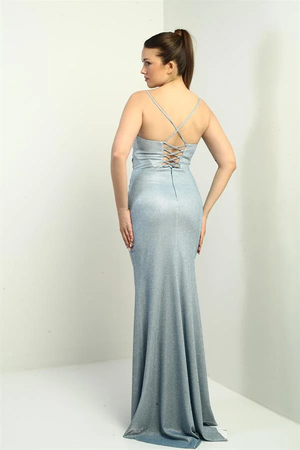 Women's Strappy Long Dress with Pleated Skirt and Lining