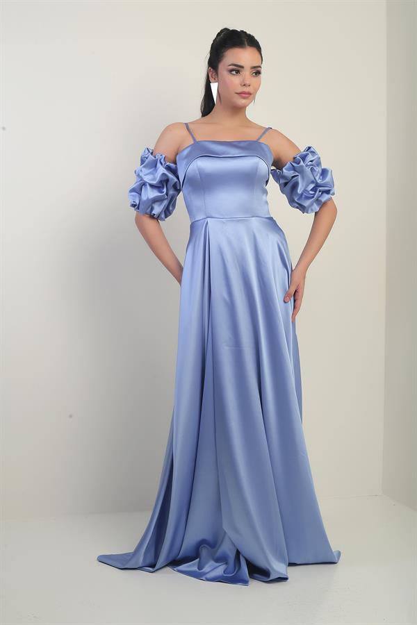 Women's Thin-Strapped, Lined, Set-in Sleeve, Pocketed Long Satin Dress