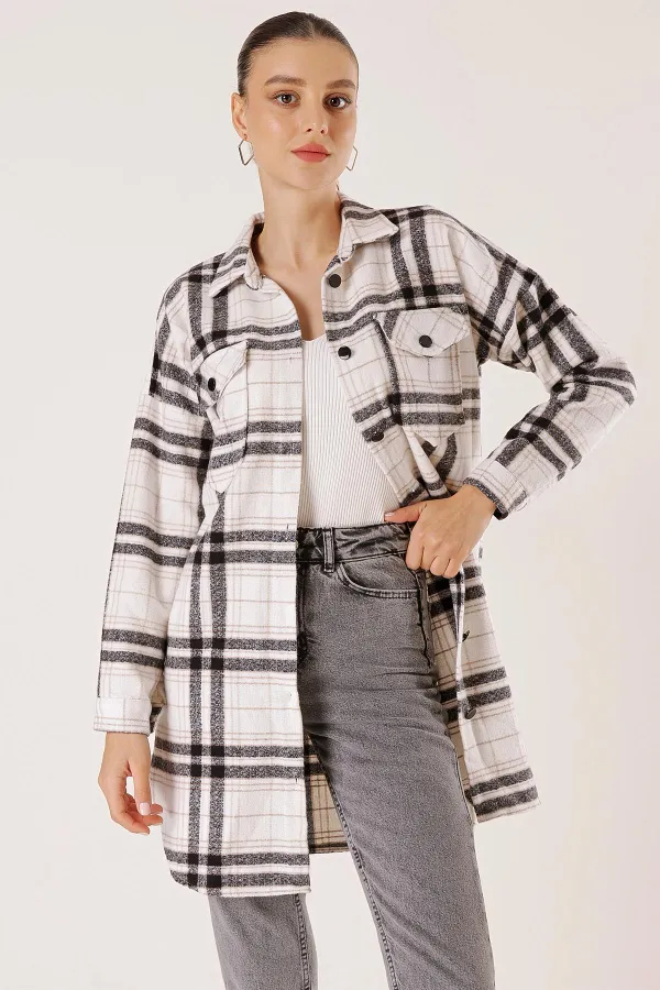 Chemise tunique à carreaux à double poche