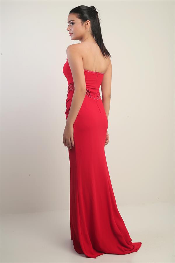 Robe longue bustier pour femme avec détails perlés et doublure transparente à la taille