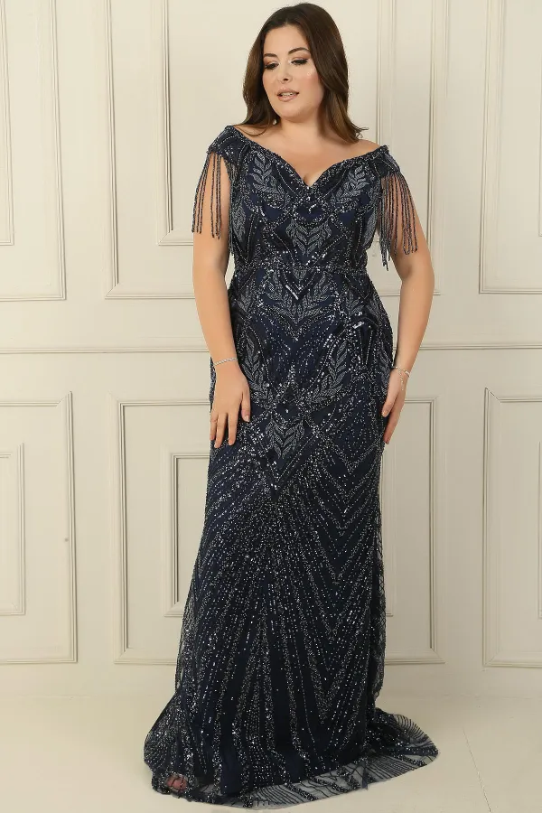 Robe sirène grande taille ornée de perles et doublée